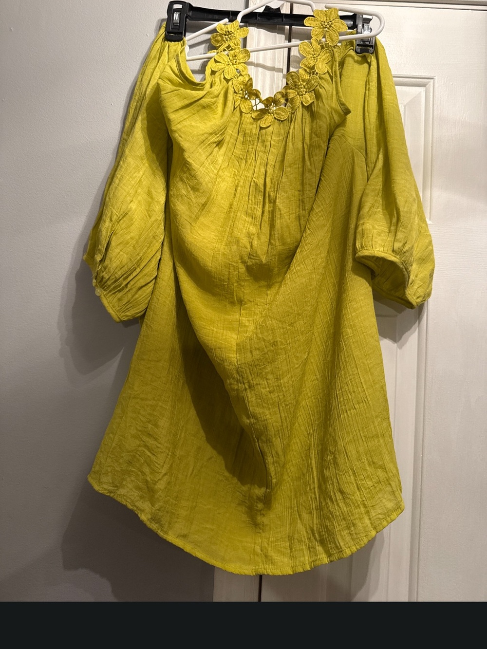 Cato Lime Yellow Floral-Trim Peasant Tunic